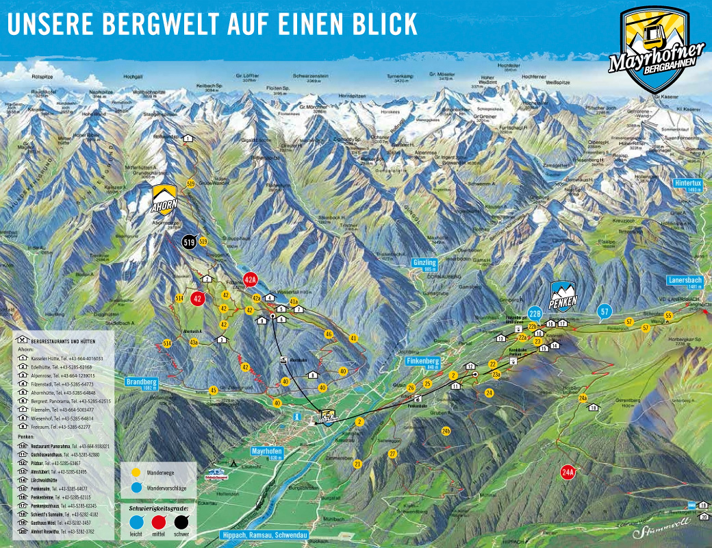 Panoramakarte Mayrhofen im Sommer